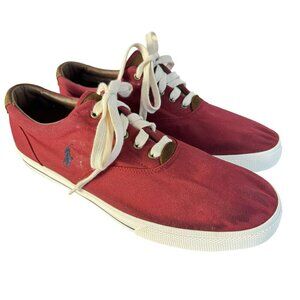 Polo Ralph Lauren Mens Red Canvas VAUGHN Sneakers Low Top Classic Design Sz 17D